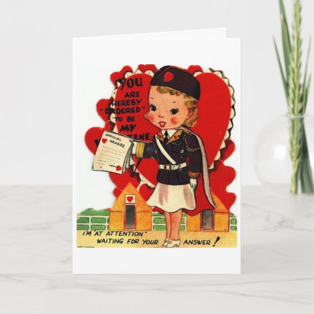 Vintage Valentine - Military - I'm at Attention, Holiday Card (Front)