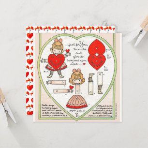 Vintage Valentine paper doll art Card
