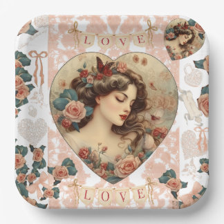 Vintage Valentine Party Paper Plate
