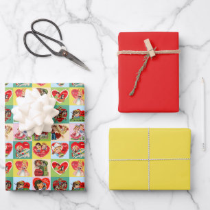 Vintage Valentine Patchwork Wrapping Paper Sheets