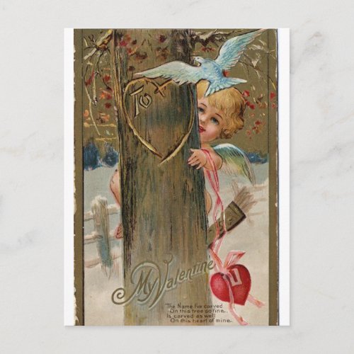 Vintage Valentine Peeking Cherub Holiday Postcard