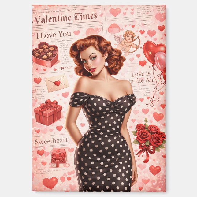 Vintage Valentine Pin-Up Girl Magnet (Front)