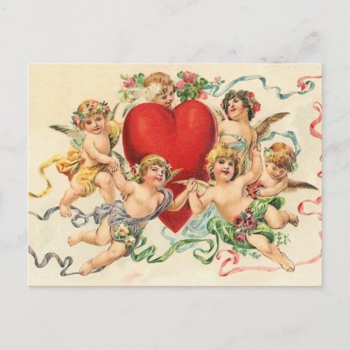 Vintage Valentine Playful Cherubs Postcard