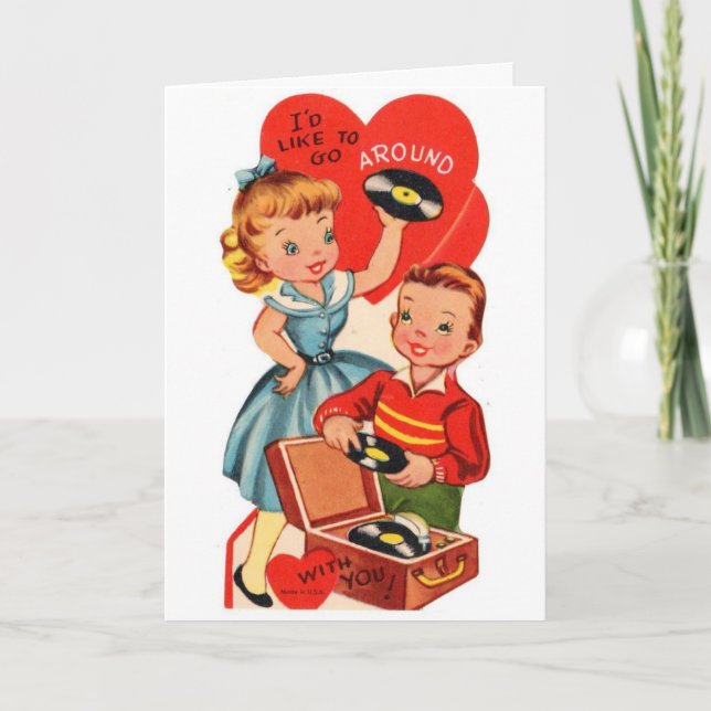 Vintage Valentine - Playing Records With You, Holiday Card (Front)
