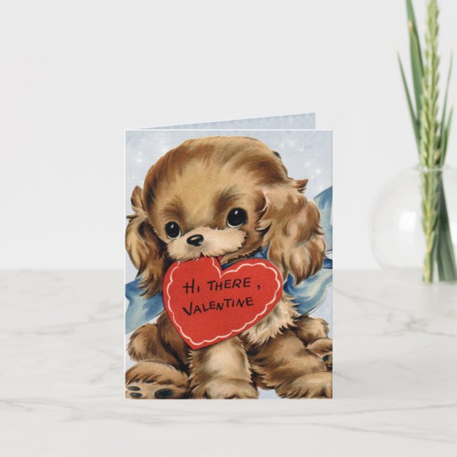 Vintage Valentine Puppy Card for Kids (Front)