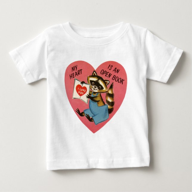 Vintage Valentine Raccoon Baby T-Shirt (Front)