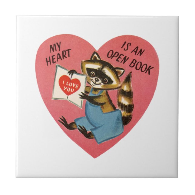 Vintage Valentine Raccoon Ceramic Tile (Front)