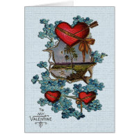 Vintage Valentine Red Hearts, Tree and Lake Card