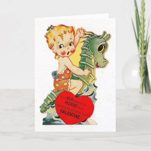 Vintage Valentine _ Riding a Seahorse Holiday Card