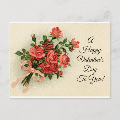 Vintage Valentine Roses Holiday Postcard