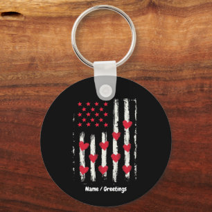 Vintage Valentine’s Day American Flag Hearts Keychain
