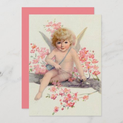 Vintage Valentines Day Angel In Tree Holiday Card