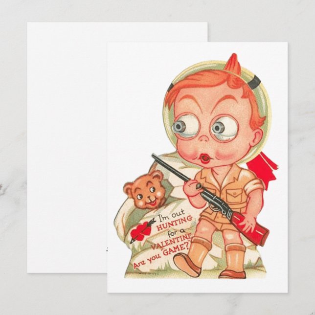 Vintage Valentine’s Day Boy Hunting Holiday Card (Front/Back)