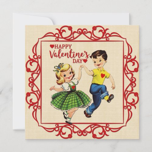 Vintage Valentines Day First Love Boy And Girl Holiday Card