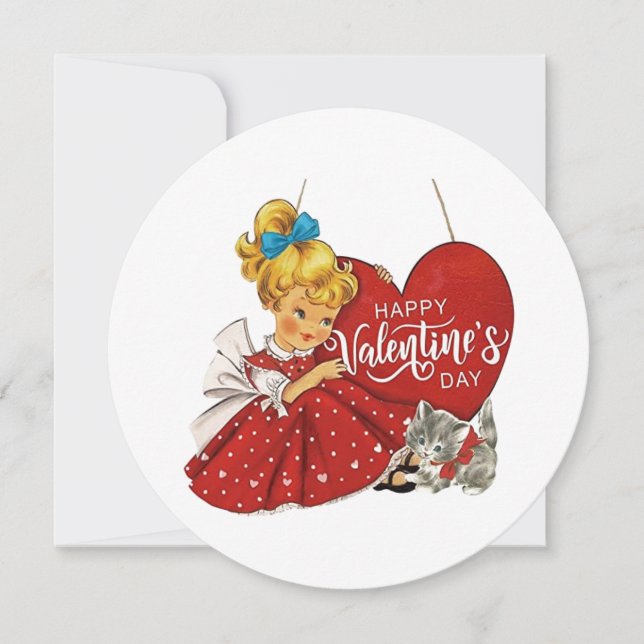 Vintage Valentine’s Day Girl Holiday Card (Front)