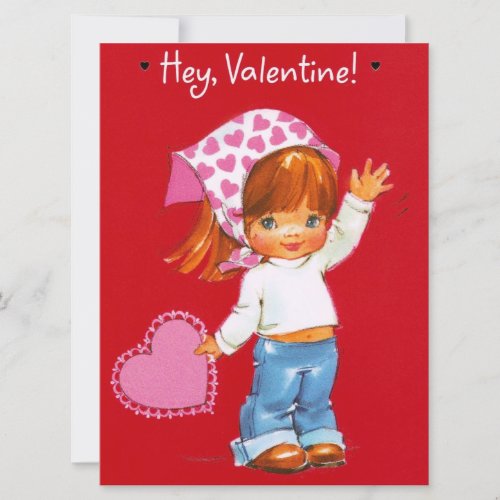 Vintage Valentines Day Girl With Heart Holiday Card