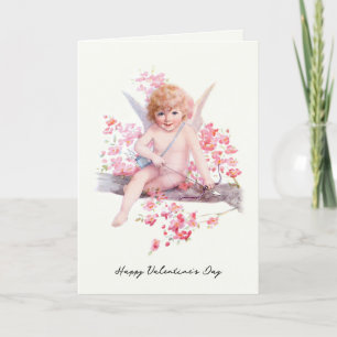 Vintage Valentine Smiling Cupid with Bow Holiday Card