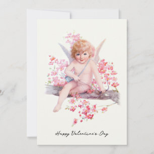 Vintage Valentine Smiling Cupid with Bow Holiday Card