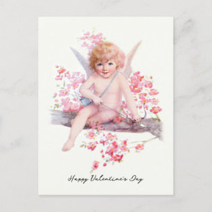 Vintage Valentine Smiling Cupid with Bow Holiday Postcard