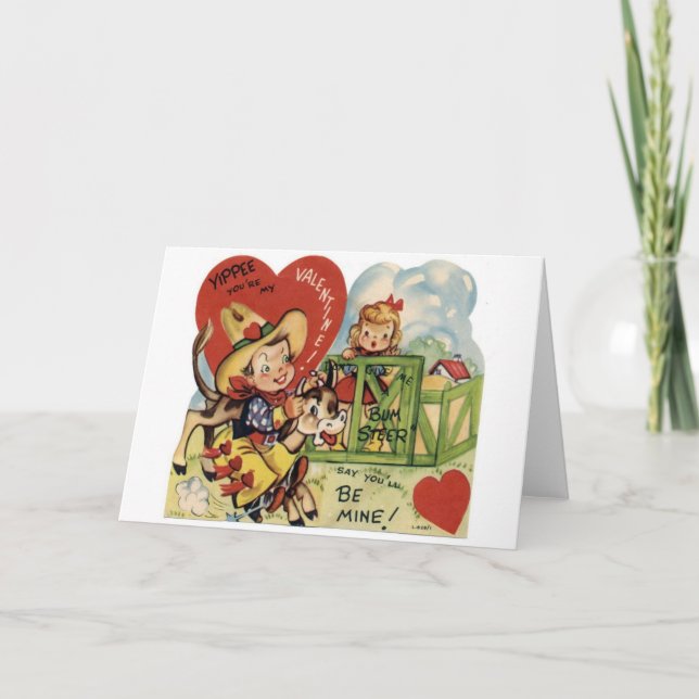 Vintage Valentine Steer Holiday Card (Front)