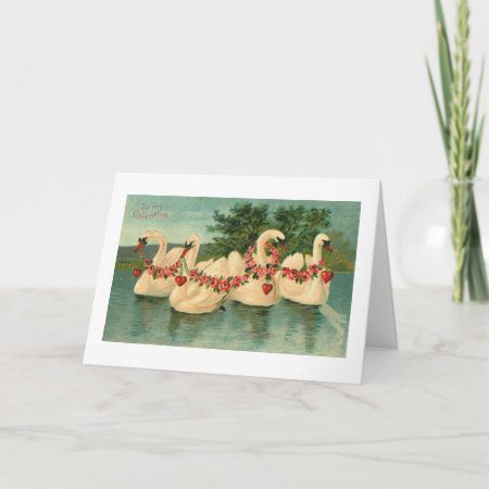 Vintage Valentine Swans Holiday Card