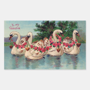 Vintage Valentine Swans Rectangular Sticker