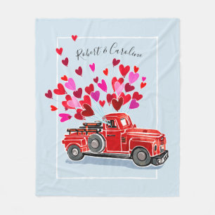Vintage Valentine Truck Add Names Fleece Blanket