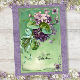 Vintage Valentine Violets and Ribbons Holiday Postcard