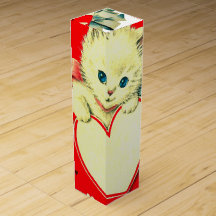 Vintage Valentine White Kitten in Red Heart Box