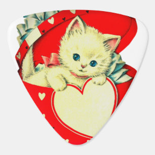 Vintage Valentine White Kitten in Red Heart Box Guitar Pick