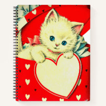 Vintage Valentine White Kitten in Red Heart Box