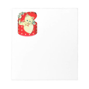 Vintage Valentine White Kitten in Red Heart Box Notepad