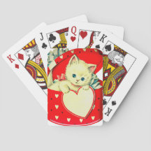 Vintage Valentine White Kitten in Red Heart Box
