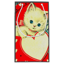 Vintage Valentine White Kitten in Red Heart Box