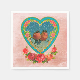 Vintage Valentine with Birds Paper Napkin