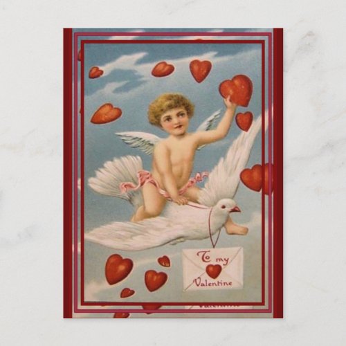 Vintage Valentine With Cupid And Dove Holiday Postcard