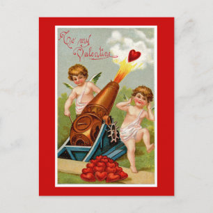 Vintage Valentine with Heart Cannon Holiday Postcard