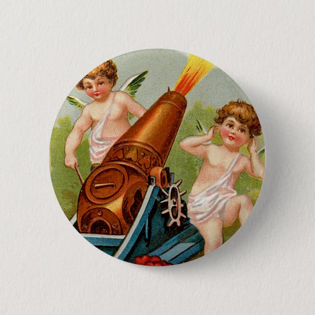 Vintage Valentine with Heart Cannon Pinback Button (Front)