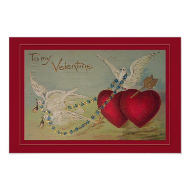Vintage Valentine with Hearts and Doves Photo Print (Front)