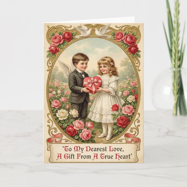 Vintage Valentines Angel Love Card (Front)