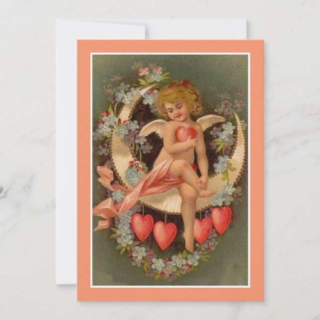 Vintage Valentines Cherub On Moon Holiday Card (Front)