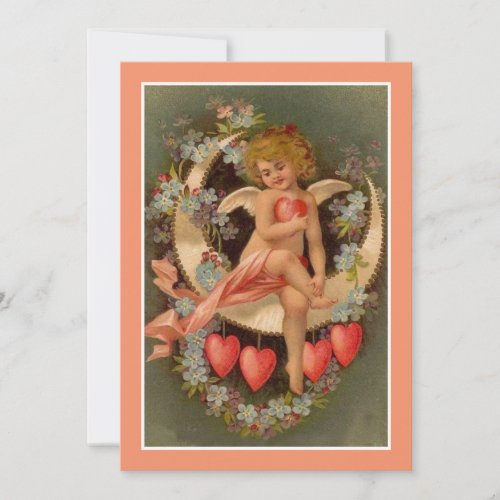 Vintage Valentines Cherub On Moon Holiday Card