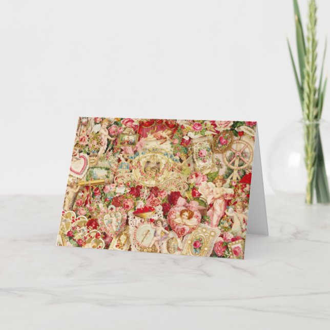 Vintage Valentines Collage Holiday Card (Front)