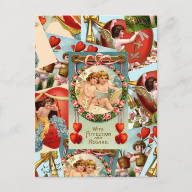 Vintage Valentines collage Holiday Postcard (Front)