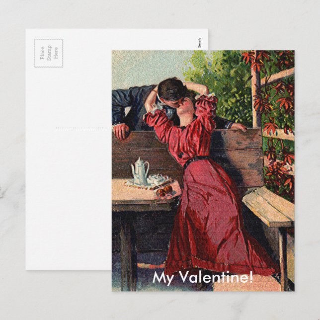 Vintage Valentines Couple Kissing Card (Front/Back)