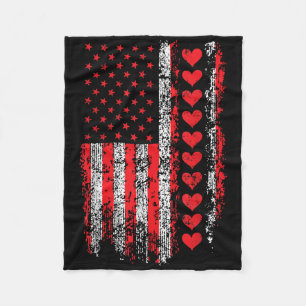 Vintage Valentines Day American Flag Hearts Mens B Fleece Blanket