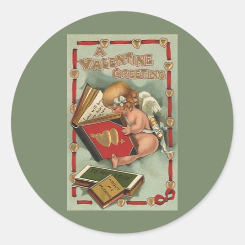 Vintage Valentines Day Angel Cupid Reading Book Classic Round Sticker