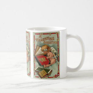 Vintage Valentine's Day Angel, Cupid Reading Book Coffee Mug