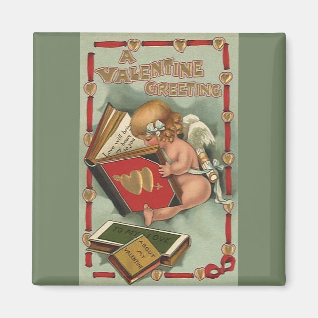 Vintage Valentine's Day Angel, Cupid Reading Book Magnet (Front)