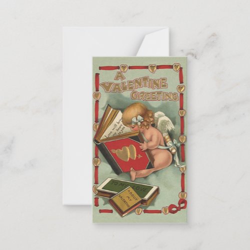 Vintage Valentines Day Angel Cupid Reading Book Note Card